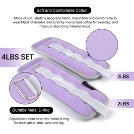 Ankle Weights, Wrist Leg Arm Weight for Women Men Kids with Adjustable Straps, Strength Training Weighted for Yoga, Jogging, Running, Walking, Aerobics, Gym Workout - 2 Pack 4LBS (2LBS Each), Purple