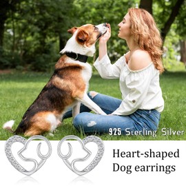 Hypoallergenic Heart Shape Dog Stud Earrings 925 Sterling Silver-Cute Puppy Jewelry Gifts for Women Sensitive Ears, Small, Silver, No Gemstone