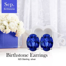 Memorjew September Birthstone Earrings for Women, 18K White Gold Plated S925 Sterling Silver Earrings 1Ct Created Sapphire September Birthstone Stud Earrings for Women Mom Jewelry Gifts
