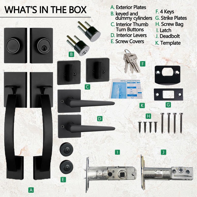 NEWBANG Exterior Double Door Lever Handleset,Solid Door Handle Lock Set