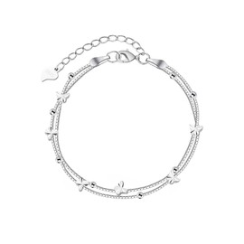 Seleneva 925 Sterling Silver Heart Bracelet Silver Charm Bracelets for Women Girls Snake Chain Friends Sister Daughter Young Girl Jewellery (double butterfly)