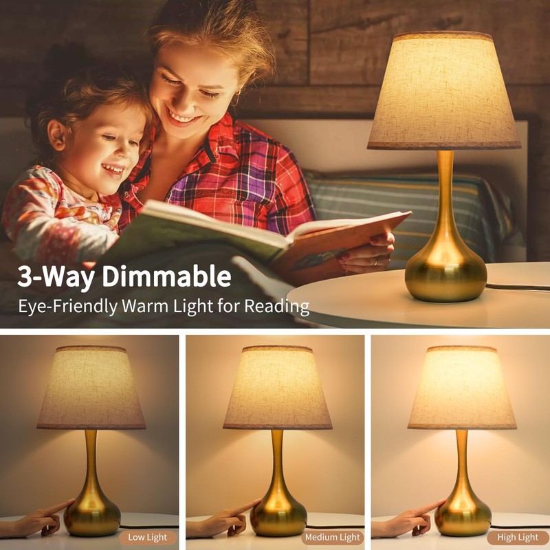 ONEWISH Touch Table Lamp for Bedroom, 3-Way Dimmable Gold Bedside