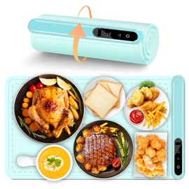 Silicone Electric Food Warmer Mat: Upgrade Temp Master Adjustable Warming Tray Foldable Heating Hot Plate Party Buffet Server Pad - Seafoam