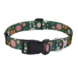 HQYDDMI Dog Collar, Soft & Comfortable Nylon Dog Collar, Adjustable for Cats, Puppies, Small, Medium and Large Dogs, with Floral Pattern (Green Flowers, S)
