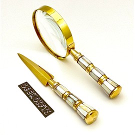 Magnifying Glass Mother of Pearl, Magnifying Glass & Letter Opener Set, Magnifying Glass for Reading, Letter Opener Fancy, Magnifier & Letter Opener, Reading, Gifting, Coins, Stamps Collectors