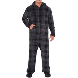Alexander Del Rossa Adult Onesies for Men, Mens Onesie Pajamas Adults, Fleece Onesie for Men, Hooded Footed Mens Onsie Gray Plaid XL (A0320R40XL)