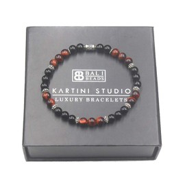 Black Onyx and Red Tiger's Eye Bracelet, Stone and Sterling Silver Beads Bracelet, Quality Bead Jewelry for Men