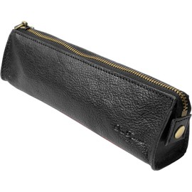 Dom Teporna Pen Case, Pencil Case, Genuine Leather, Slim, Stylish, Italian Leather, Smooth Zipper, Small, Fountain Pen, Stationery, black, Casual