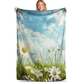 MIEPOS Sunny Daisy Meadow Throw Blanket - Soft, Cozy, Lightweight Flannel - Warm, Plush, Fuzzy Decor for Couch, Office, Travel - Ideal for Home or Outdoor Use 50×60 Inch