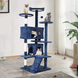 70'' Tall Cat Tree for Indoor Cats, Multi-Level Cat Furniture with Cat Scratching Post/Stand Platform/Cat Condo, Cat Tower with Funny Toy, Corner Cat Tree and Towers for Medium Cats