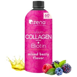 Zena Nutrition Liquid Collagen + Biotin – 60 Servings | 2500mg Verisol Bioactive Collagen Peptides + 5000mcg Biotin | Hair, Skin & Nail Support for Women & Men | Mixed Berry | Zero Sugar