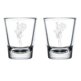 Set of 2 Shot Glasses 1.75oz Shot Glass Gift Birth Month Flowers (January - Carnation)