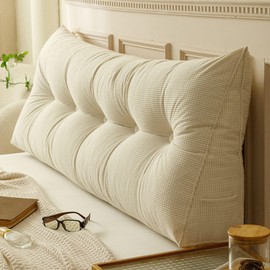 Large Triangular Headboard Pillow Beige,Wedge Pillow Headboard Queen Backrest Positioning Support Bed Rest Reading Pillow with Removable Cover ,Backrest Pillow for Floor Bed Couch ,59*7.87*19.68in