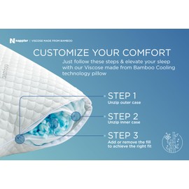 Nappler Cooling Pillow for hot Sleepers -Bed Pillows Standard Size Premium Set of 2 - Adjustable Shredded Memory Foam - Medium to Firm Pillows for Back, Stomach & Side Sleepers - Washable Cover