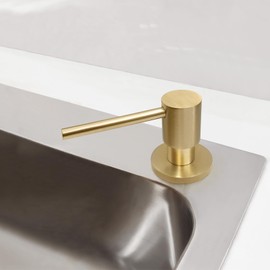 EADOT Brushed Gold All Brass Soap Dispenser for Kitchen Sink Deck Mounted Kitchen Sink Soap Dispenser with 17 OZ Above The Sink Refillable PET Bottle Brass Pump Head in Counter Dish Soap Dispenser