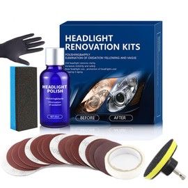 Headlight Restoration Kit, 3Inch Car Headlight Cleaner and Restorer kit, Included Sandpapers/Sponge/Backer, Repair Polishing Kit, Remove Yellowed, Oxidation,Scratches-30ML
