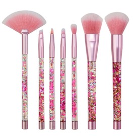 NOVIIML rushes Set Glitter Unicorn Foundation Sparkles Cute Fan Powder Blush Lip Highlight Eye shadow Eyebrow Makeup Brush Set with Beautiful Liquid for Girls Teen Gift Present (pink brush)