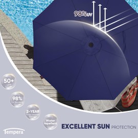 Tempera 10ft Patio Market Outdoor Table Umbrella with Push Button Tilt and Crank,Large Sun Umbrella with Sturdy Pole&Fade Resistant Canopy,Easy to Set, Navy