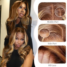MIGURA Ombre Lace Front Wig Human Hair Pre Plucked 200 Density 13x4 HD Lace Frontal Wigs 4/27 Honey Blonde Ombre Body Wave Human Hair Wig Colored Real Hair Glueless Wigs for Women 22 Inch