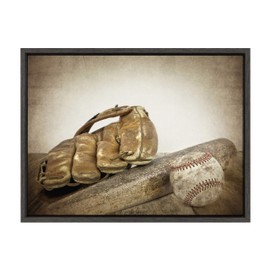 DesignOvation Sylvie Vintage Baseball And Glove Framed Canvas Wall Art By Shawn St. Peter, 18x24 Gray
