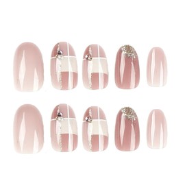 Short Nail Tips, Set of 24, Japanese Style, Cute, Stylish, Coming-of-Age Ceremonies, School Entrance Ceremonies, Graduation Ceremonies, Weddings, Parties, Bride Nails, Glossy, False Nails