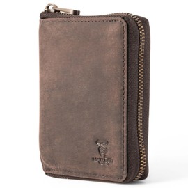MATADOR Granada Genuine Leather Wallet with All-Round YKK Zip, dark brown, Retro