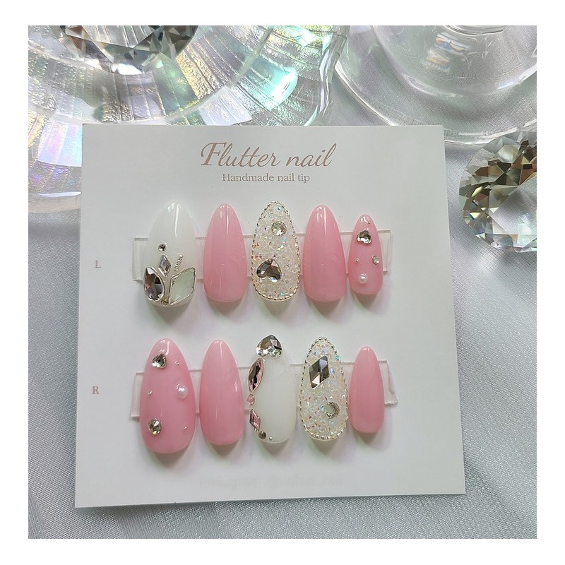 Lovely pink pixie handmade nail tip - Almond / 러블리