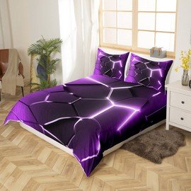 Honeycomb Bedding Set Hexagonal Ombre Purple Comforter Cover for Kids Boys Girls Geometrical Duvet Cover Breathable Beehive Vintage Modern Geometric Bedspread Cover Single 2Pcs