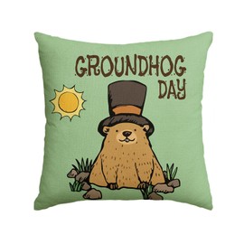 AVOIN colorlife Groundhog Day Sunshine Throw Pillow Cover, 18 x 18 Inch Spring Holiday Cushion Case Decoration for Sofa Couch