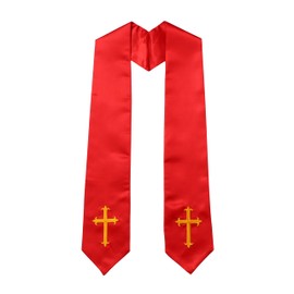 D DODOU Unisex Adult Clergy Stole with Embroidered Cross Wedding Stole Church Choir Stole (Red, 72 inch)