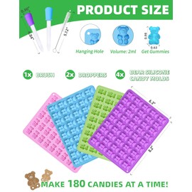 Gummy Bear Silicone Molds 4 PCS, KKDINDAN 2ML Chocolate Gummy Molds with 2 Droppers and 1 Cleaning Brush, BPA Free Food Grade Silicone Molds, Nonstick Candy Molds