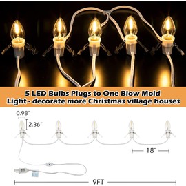 Meonum Accessory Cord with 5 LED Bulbs, Christmas Village Light Cord with 2 Fuses, LED Night Light Cord with ON/Off Switch for Christmas Village House, Craft, Holiday Ceramic Trees (4 Pack)