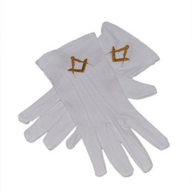 One Size White Cotton Gloves with Embroidered Gold Masonic Design XLFG011