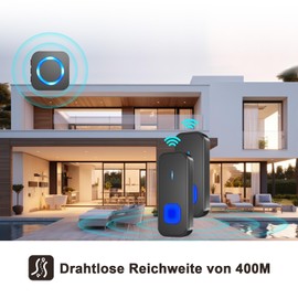 SURFOU Wireless Doorbell, Outdoor Wireless Waterproof Doorbell, 400 m Wireless Range Bell Front Door with Plug-in Receiver, 55 Ringtones, 5 Volumes, Front Doorbell (1 Receiver + 2 Transmitters)