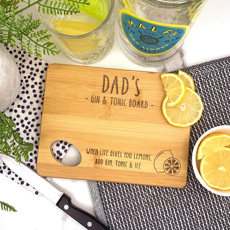 eBuyGB Engraved Wooden Dad's Gin & Tonic Chopping Board Gift,