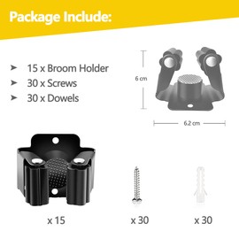 Verdenu 15 Pack Broom Holder Wall Mount, Stainless Steel Mop and Broom Holder with Screws, Garden Tool Storage Organizer for Kitchen, Home, Bathroom, Garage, Black
