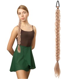 Traziewell Braiding Hair Braid Ponytail Extension Pack Long Straight Wrap Around Brown Hair Extensions Natural Soft Synthetic Hairpieces for Women 3425