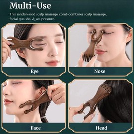 KINTEGOOD Sandalwood Scalp Massage Comb, Nose Guasha Tool, Facial Wood Gua Sha Tool, Wooden Massage Comb Scalp Massager, Handheld Meridians Acupoint Massager