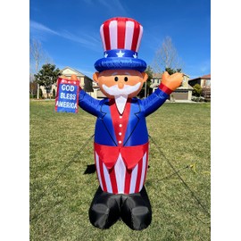 6 Foot Tall Patriotic Independence Day 4th of July Inflatable Uncle Sam with God Bless America Flag Pre-Lit LED Lights Outdoor Indoor Lawn Yard Holiday Decoration Blow up Home Garden Decor