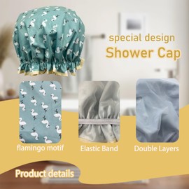 Shower Cap with Elastic, Double Layer Waterproof Shower Cap, Reusable Washable Shower Cap for Women and Girls of All Hair Lengths (Pack of 3)