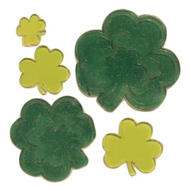 St. Patrick's Day Reusable Gel Window Clings with Glitter ~ Green Shamrocks (5 Clings, 1 Sheet)