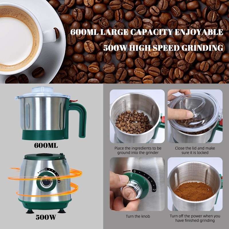 Versatile Kitchen Grinder | 500W Electric Mill | Grinds Spices,