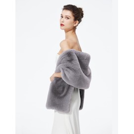 BEAUTELICATE Faux Fur Stole Scarf Women's Faux Fur Bolero Bridal Jacket Fur Bridal Scarf Bridal Stole Winter for Wedding Bridal Evening Dress Festive, Upgrade - Light Grey
