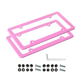 XLSFPY Pink License Plate Frame, 2 PCS License Plate Holder, Universal American Auto License Plate Frame Rust-Proof, Rattle-Proof, Weather-Proof