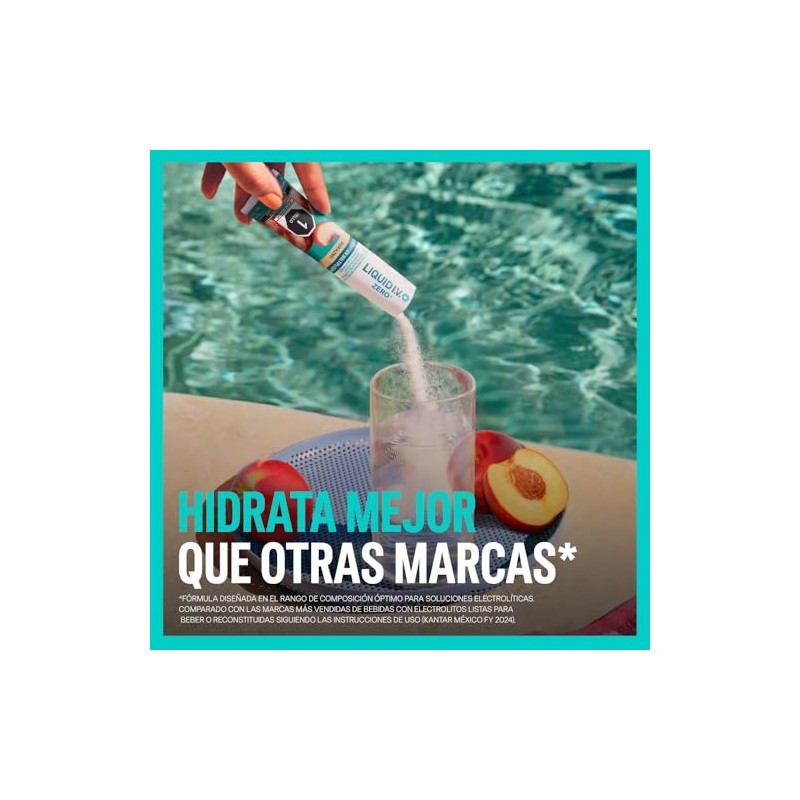Liquid Zero Electrolitos Vitaminas Polvo Preparar Bebida Hidratante Sabor Durazno