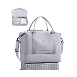 For Spirit Airlines Personal Item Bag 18x14x8 Foldie Travel Duffel Bag, Double expandable Gym Sport Tote Bag, Foldable Waterproof Weekender Carry On Overnight Bags for Airplanes Women Men,Grey