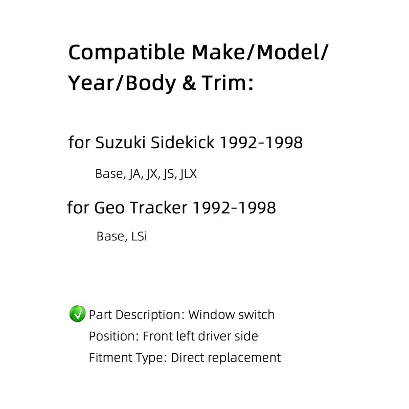 ORIGINSUN 37990-56B00 Window Master Switch for Suzuki Sidekick for Geo