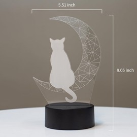 EXIGENT - Lámpara de luz LED 3D para gato y luna, acrílico con ilusión nocturna intermitente (Moon_Cat)