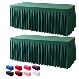 Tina 2 Pack Table Skirts for Rectangle Tables 6ft, Hunter Green Spandex Table Covers, Heavy Weight Wrinkle Resistant Stretch Fitted Tablecloths for Banquets, Weddings, Events, Parties