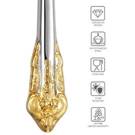 KEAWELL - Juego de 4 cuchillos para cena, acero inoxidable 18/10, pulido con espejo, juego de cuchillos de cena de lujo (Acento dorado)